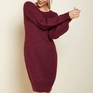 NWT Burgundy sweater dress puffed sleeves Sz XL